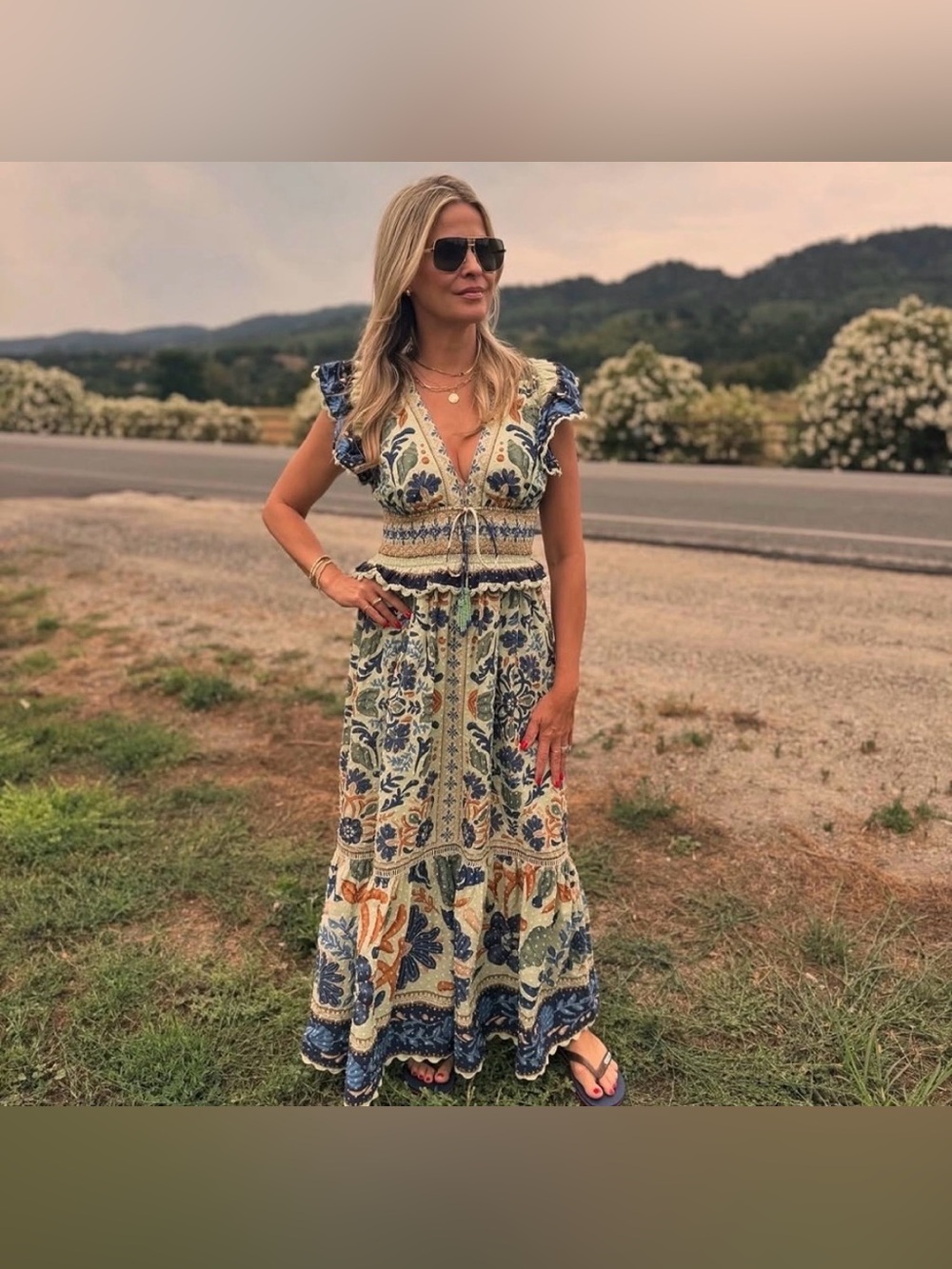 Farm Rio Ocean Tapestry Cotton Maxi Dress Floral Sundress Large